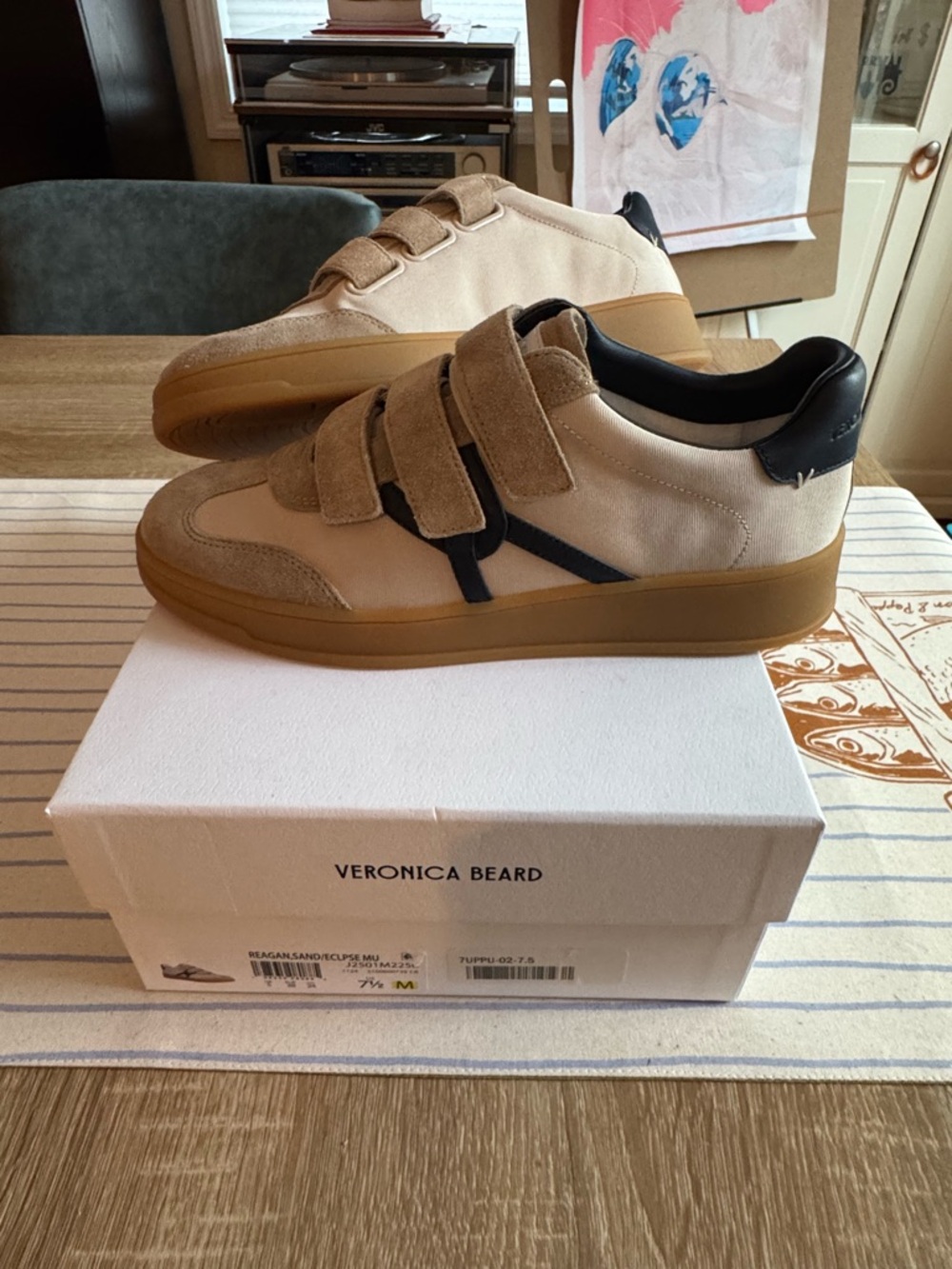 NIB Veronica Beard Reagan Sneakers - Tan Suede and Navy Leather - Size 7.5/8 - Picture 7 of 11